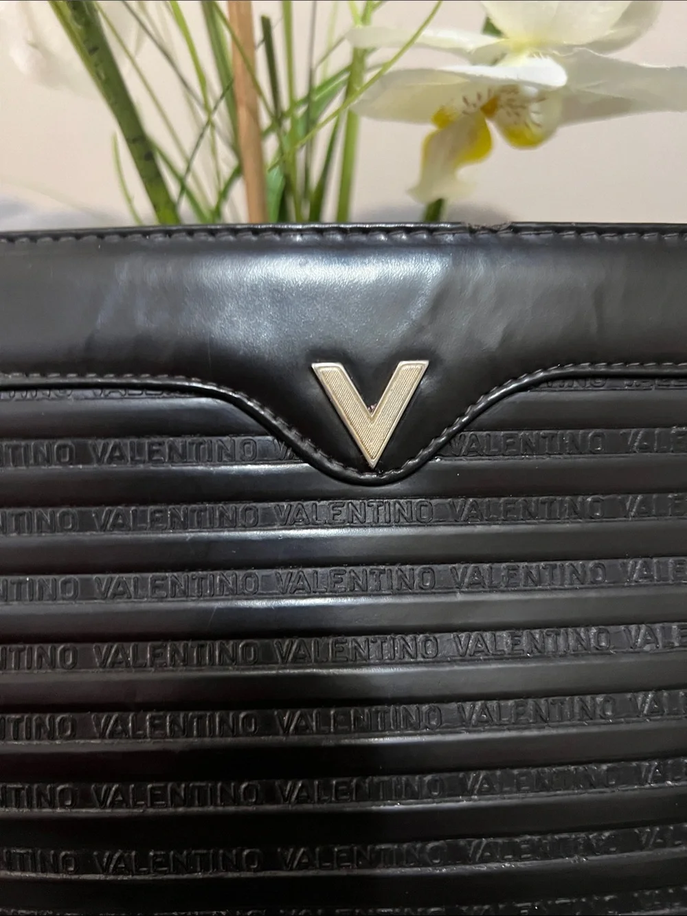 Mario Valentino Vintage Black Logo Leather Clutch GUC retail $349